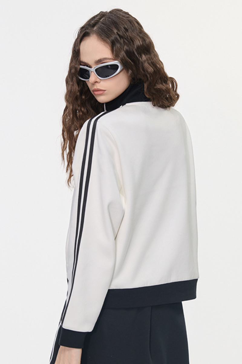 Women's Color Block Side Stripe Stand Collar Full Zip Jacket