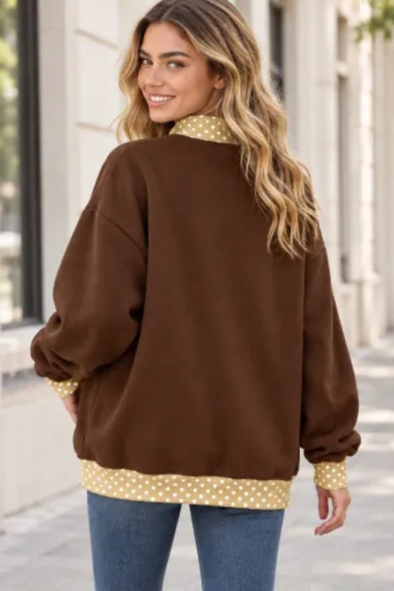 Women's Fall Custom Polka Dot Embroidery Mockneck Sweatshirt