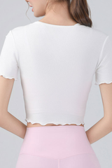 Women's V Neck Ruching Trim Cropped Wrap Top