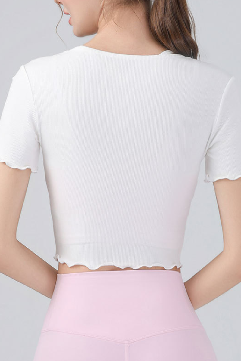 Women's V Neck Ruching Trim Cropped Wrap Top