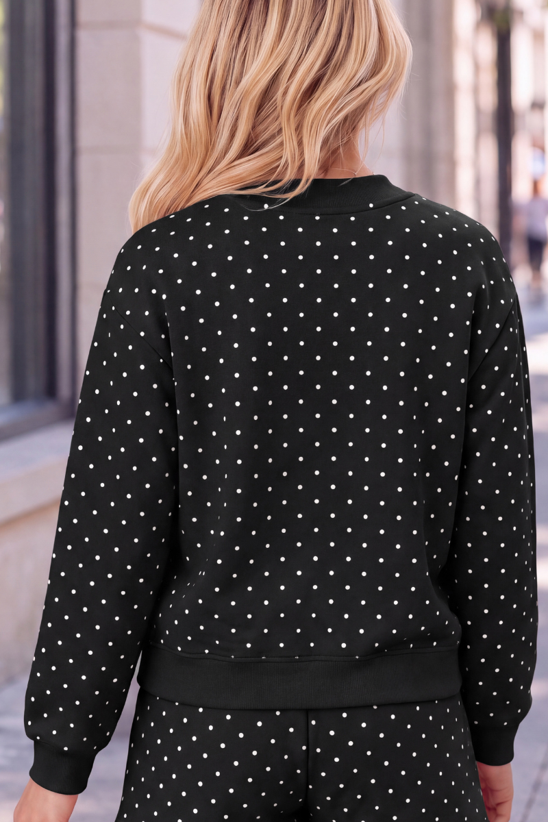 Unisex Fall Cozy Fleece Polka Dot Mockneck Sweatshirt