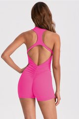 Women's Half Zip Padded Pleated Buttocks Lift Yoga Jumpsuits