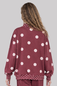 Women's Fall Color Block Polka Dot Mockneck Sweatshirt