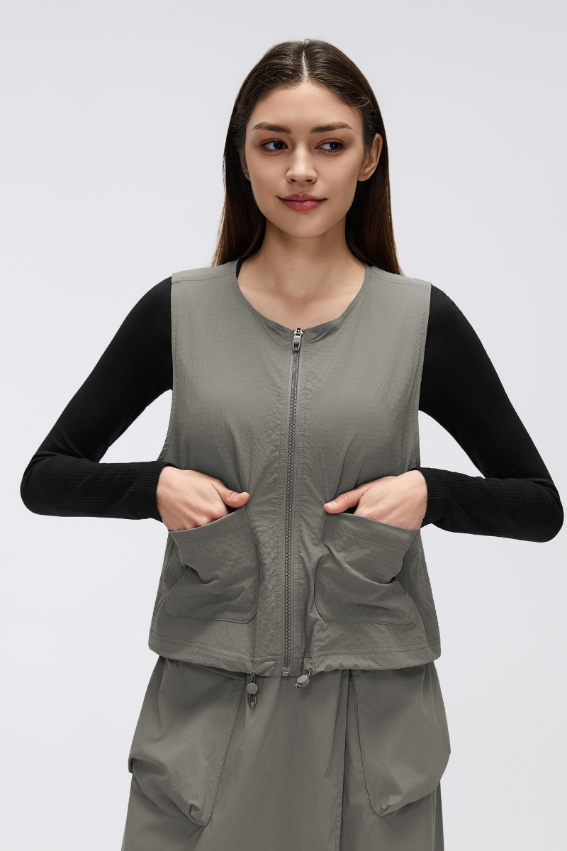 Women's Workwear Sleeveless  Drawstring Waist Cargo Vest