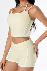 Women's Athletic Color-Block Faux 2 Piece Padded Tank Top
