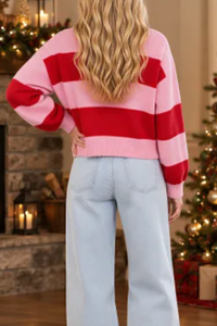 Women's Winter Christmas Striped Color Block Knit Sweater