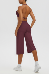 Women's Halter Bra & Wide Leg Yoga Cropped Pants Set