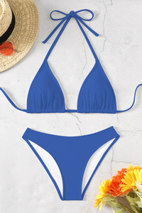 Women's Triangle Cup Halterneck Solid Bikini Set