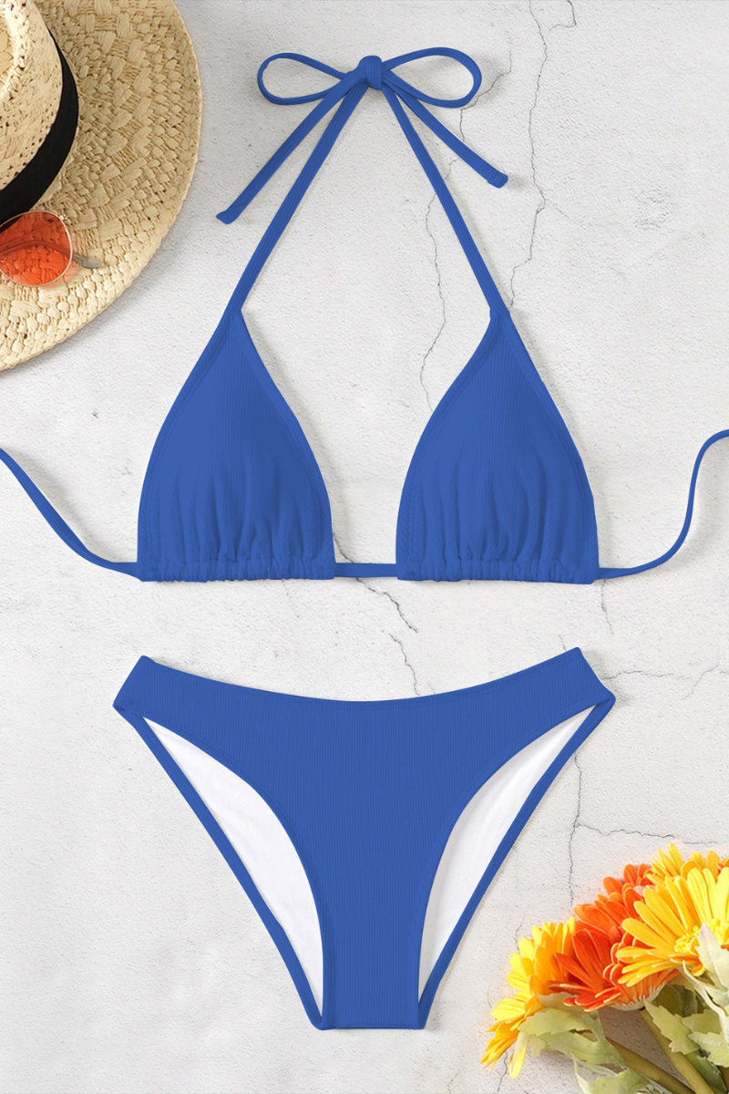 Women's Triangle Cup Halterneck Solid Bikini Set
