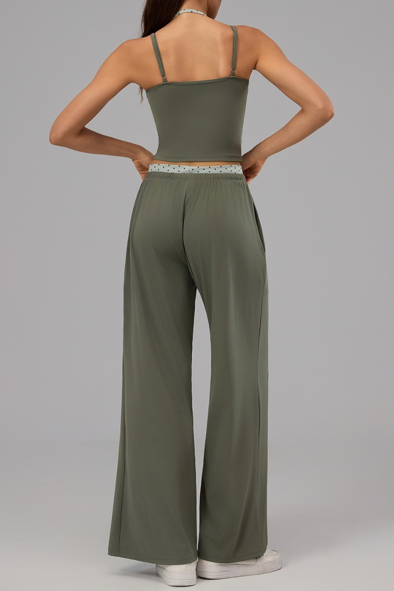 Women's Polka Dot Halter Tank Top And Wide Leg Pants Set