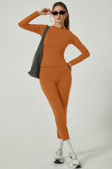 Women's Long Sleeve Shirt And Yoga Leggings Two-Piece Set