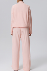Women's Fall Half-Zip Mock Neck Top And Wide-Leg Casual Pant
