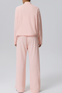 Women's Fall Half-Zip Mock Neck Top And Wide-Leg Casual Pant