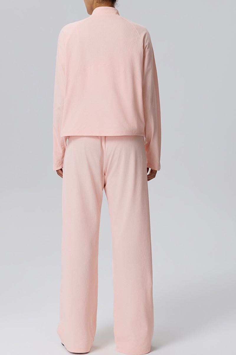 Women's Fall Half-Zip Mock Neck Top And Wide-Leg Casual Pant