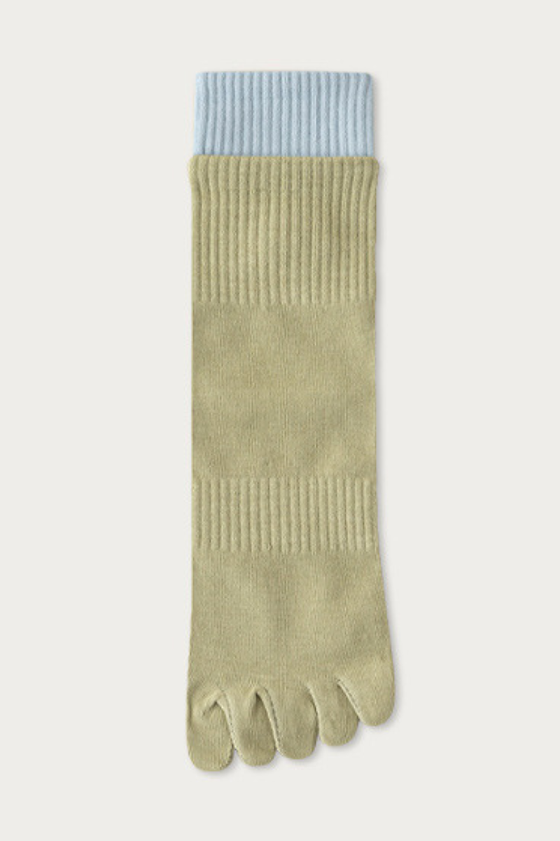 Women's Ribbed Cuff Color-Block Cuff Five-Toe Yoga Socks