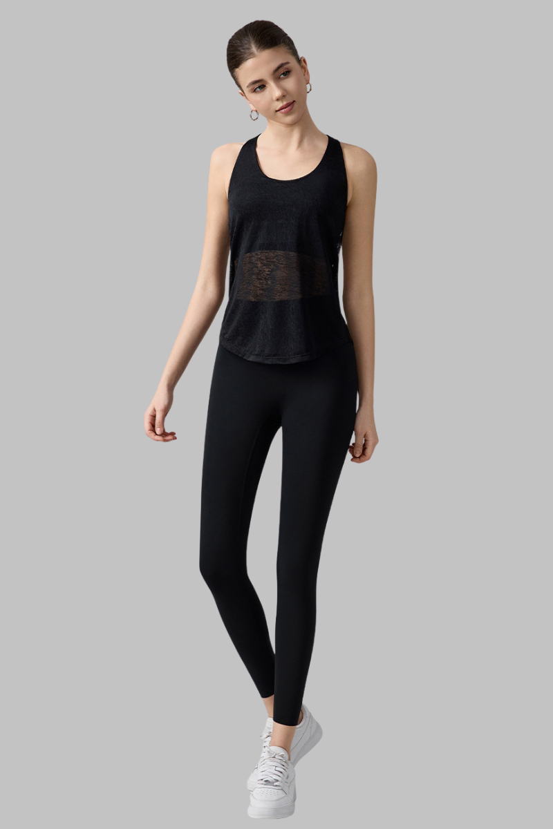 Women's Set:Faux Two-Piece Crisscross Back Tank Top+Leggings