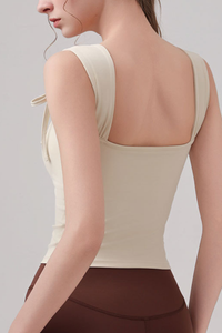 Women's Bow Tie Strap Pleated Padded Workout Tank Top