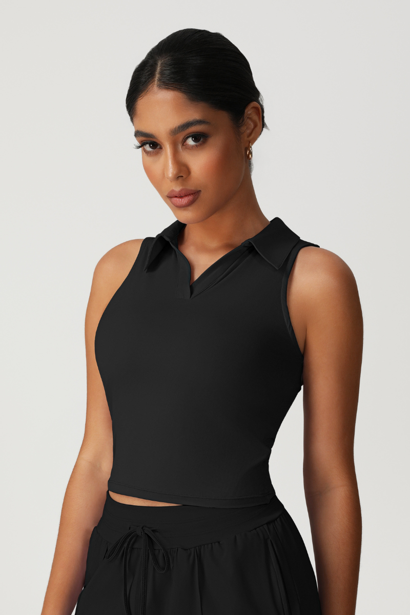 Women's Polo Collar Sleeveless Slim Fit Athletic Tank Top