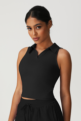 Women's Polo Collar Sleeveless Slim Fit Athletic Tank Top