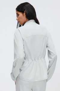 Women's Windproof Drawstring Media Pocket Peplum Jacket