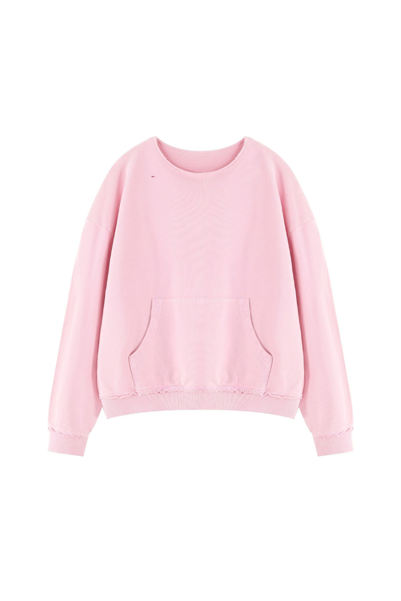 Women's Fall Raw Edge Neck Kangaroo Pocket Sweatshirt
