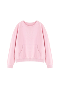 Women's Fall Raw Edge Neck Kangaroo Pocket Sweatshirt