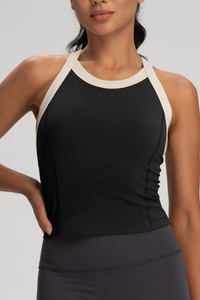 Women's Color Block Cross Back Padded Sports Tank Top
