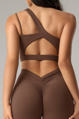 Women's One Shoulder Cut Out Sports Bra - Solid Colors