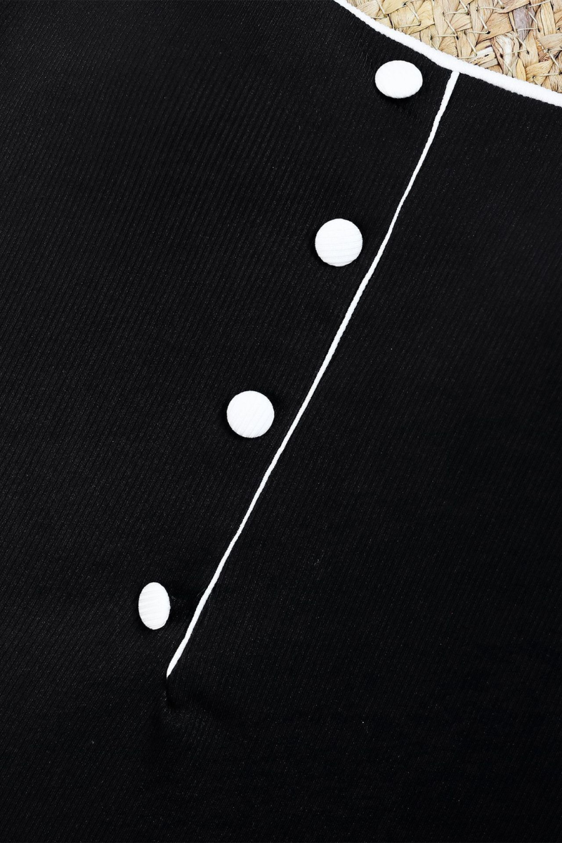 Women's Sexy Contrast Square Neck Slim One Piece - Black