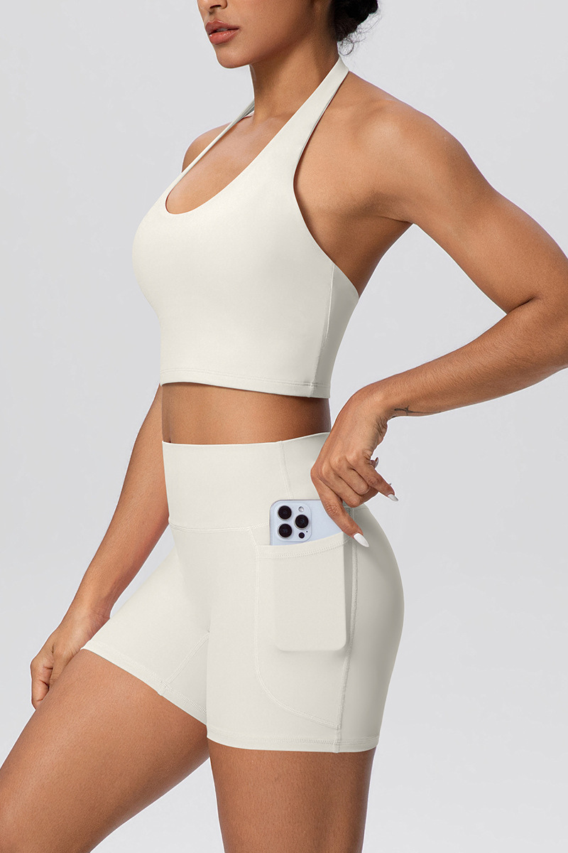 Women's Two Piece Set:Halter U-neck Bra & High Waist Shorts