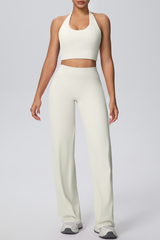 Women's Athletic Set:U-neck Halterneck Bra And Wide Leg Pant