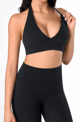 Women's Halterneck Deep V-neck Open Back Yoga Bra
