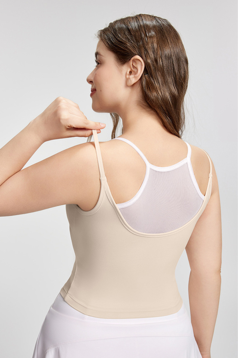 Plus Size Women's Faux Two-Piece Color-Block Sports Tank Top