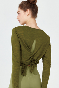 Women's Back Split Tie Lightweight Sheer Long Sleeve T-shirt