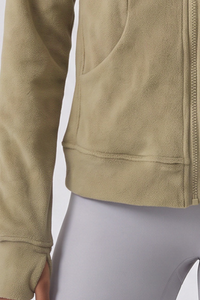 Women's Winter Fleece Zip Up Finger Cuffs Hooded Jacket