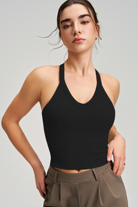 Women's Athletic V-neck Cropped Solid Tank Top