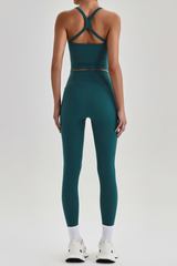 Women's Square Cross Back Tank Top &High Rise Leggings Set