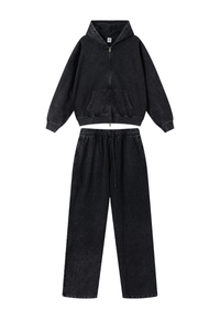 Unisex Fall Vintage Cotton Set:Hooded Jacket And Sweatpants