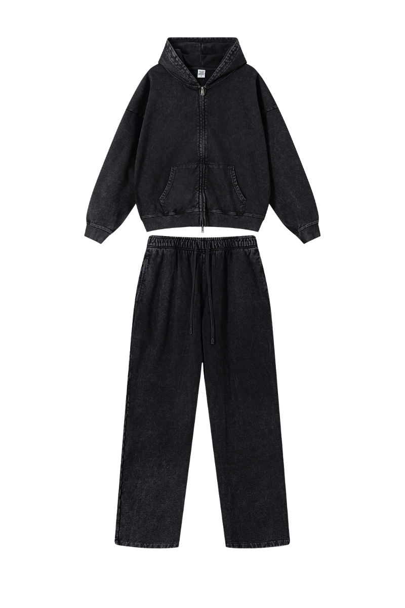 Unisex Fall Vintage Cotton Set:Hooded Jacket And Sweatpants