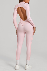 Women's Half-Zip Open Back Jumpsuit with Contoured Seams
