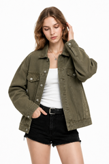 Women's Fall 100% Cotton Oversized Washed Denim Jacket