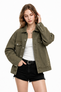 Women's Fall 100% Cotton Oversized Washed Denim Jacket