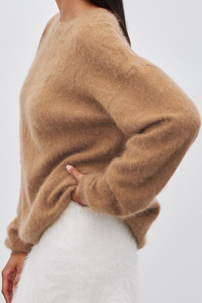 Round-necked plush knit sweater