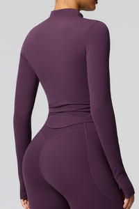 Women's Zip-Up Mock Neck V-Waist and Thumbhole Cuffs Jacket