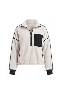 Women's Fall Half Zip Stand Block Drawstring Hem Sweatshirts