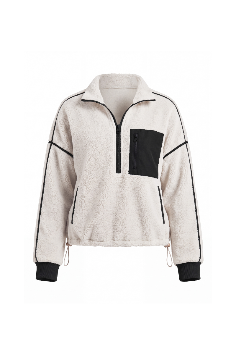 Women's Fall Half Zip Stand Block Drawstring Hem Sweatshirts