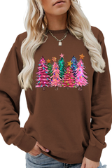 Women's Christmas Colorful Tree Print Crew Neck Sweatshirt