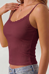 Women's Lace Trim Fitted Thin Strap Cami Tank Top