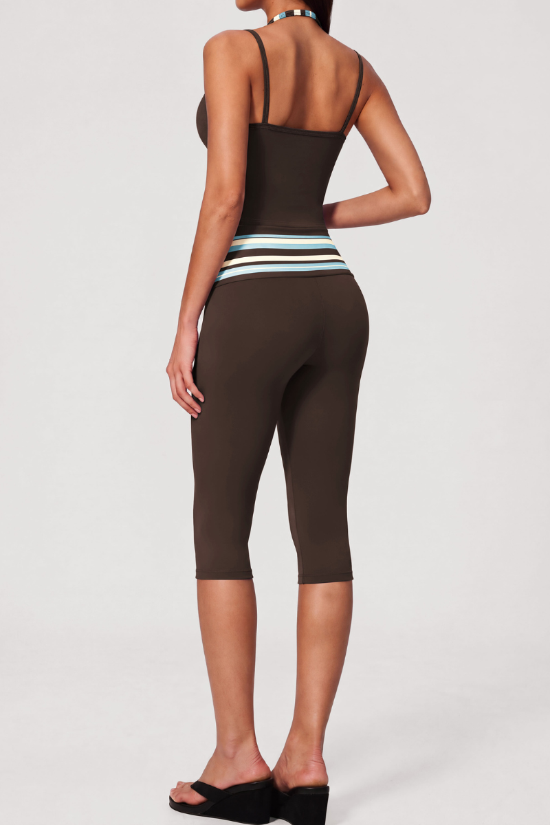 Women's Vintage Fake Two Piece Tank Top & Capri Leggings Set