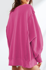 Women's Fall Vintage Raw‑Edge Seam Side Slit Hem Sweatshirt